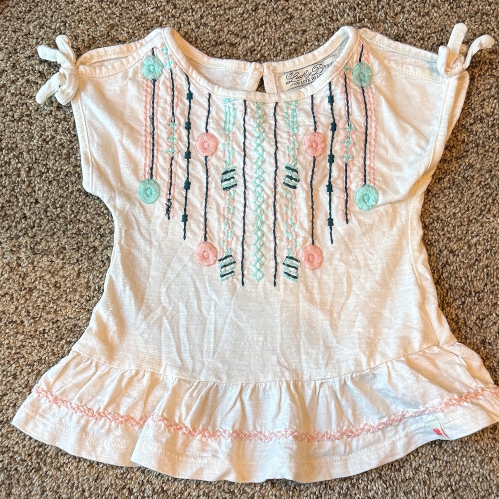 Lucky Brand | Kids White Boho Top with Colorful Embroidery